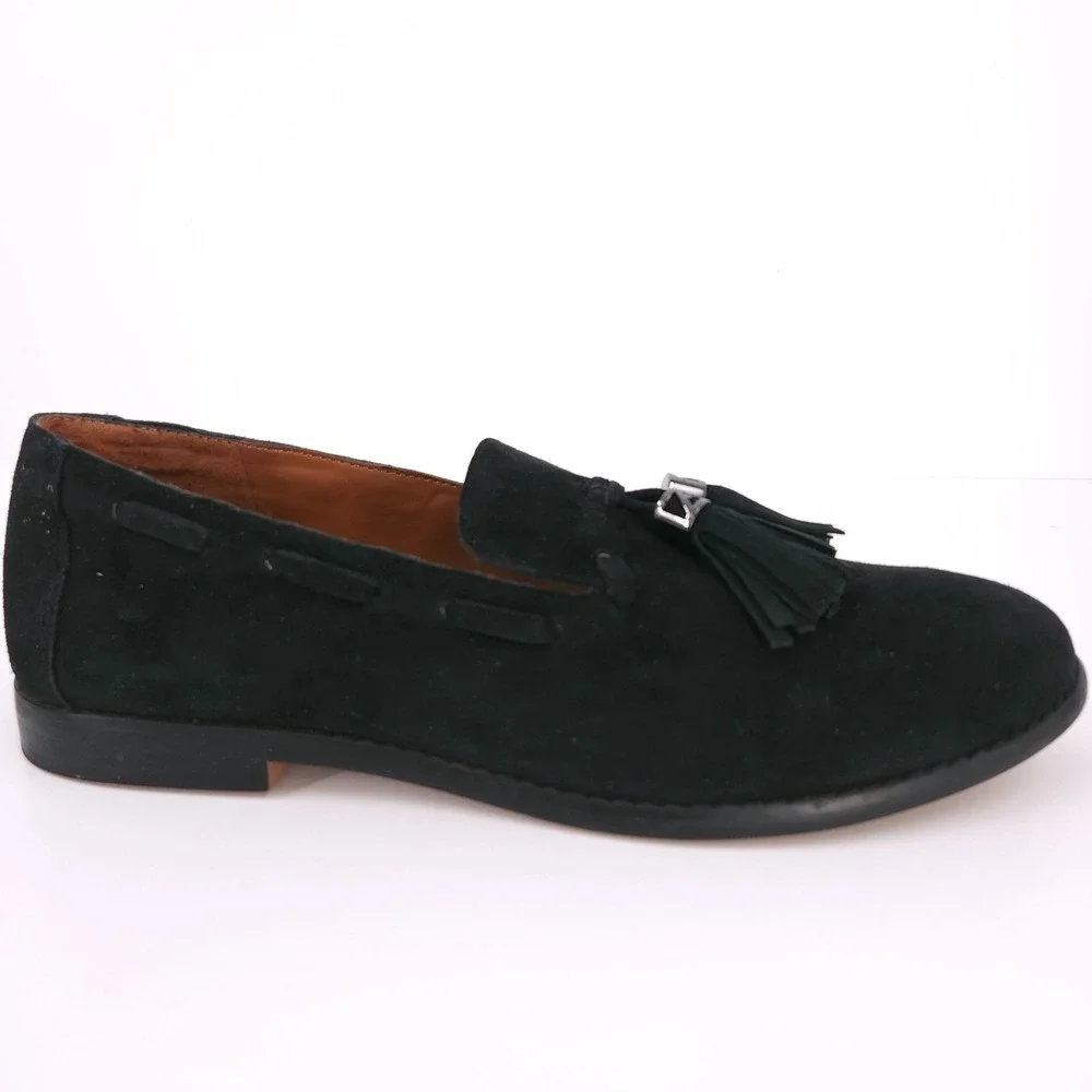 Franco Sarto Hartlie Round Toe Low Profile Tassel Slip On Loafers Black Women 9M